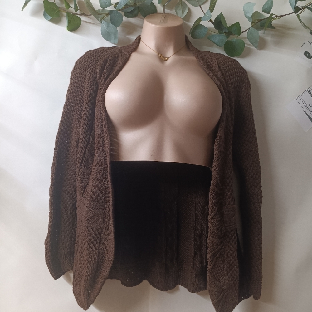 Croft & Barrow Chocolate Brown Cable Knit Cardigan - Picture 3 of 10